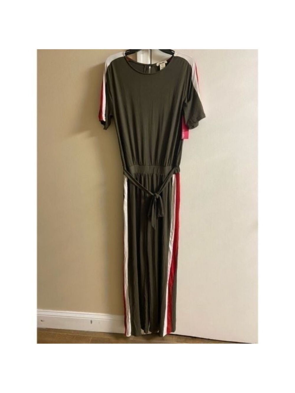 Shosho Olive Jumpsuit with Red and White Accents Medium